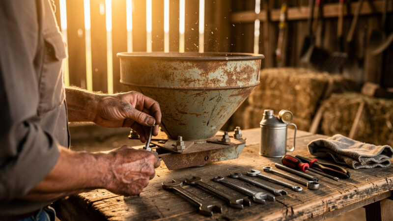 Jak rozebrać rozsiewacz do nawozu typu lejek – krok po kroku